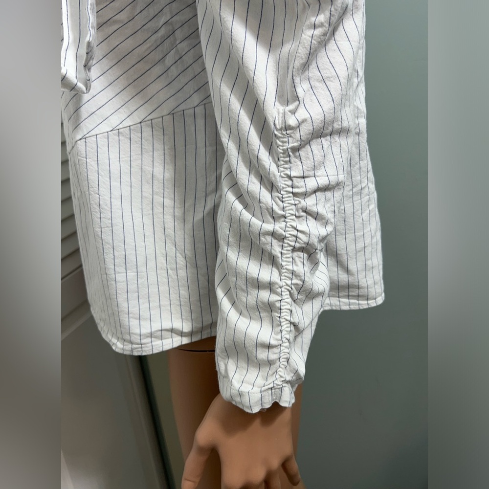 Zara Striped White Blue  Balloon Puff Long Sleeve Casual Top Blouse Size L - Picture 4 of 11